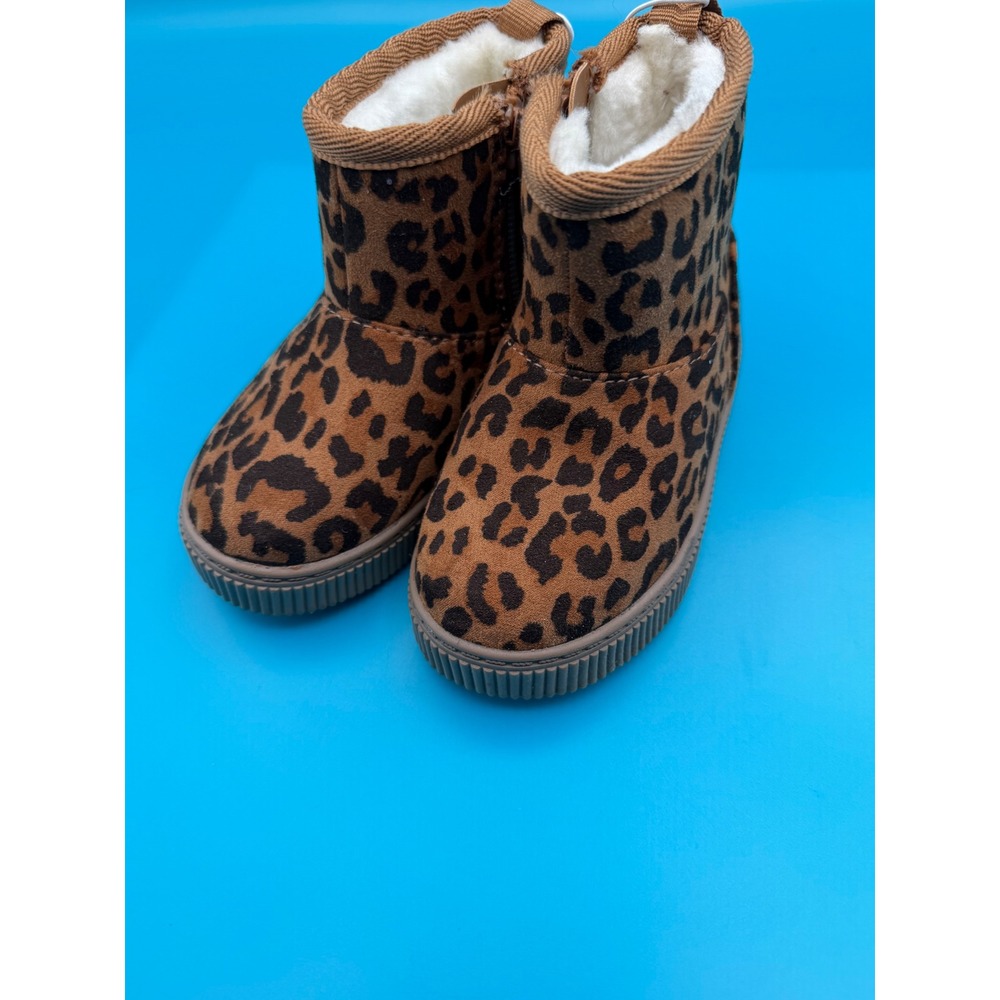 Cat & Jack Boots Toddler Girls Size 5 Brown NWT Leopard Faux Fur Zip Up Winter